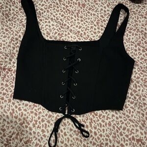MAJORELLE Black Lace-Up Crop Top